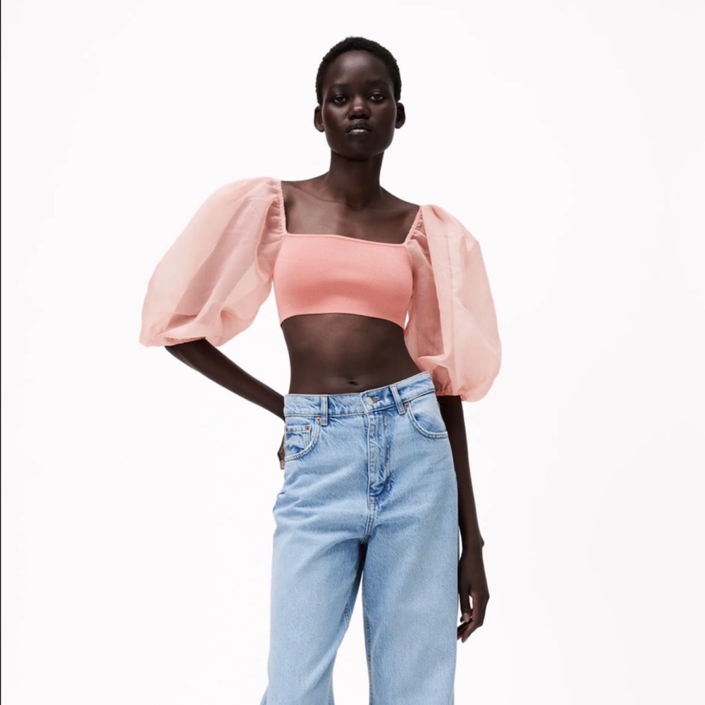 Bloggers Favorite Zara Combination Organza Knit Top Pink Medium